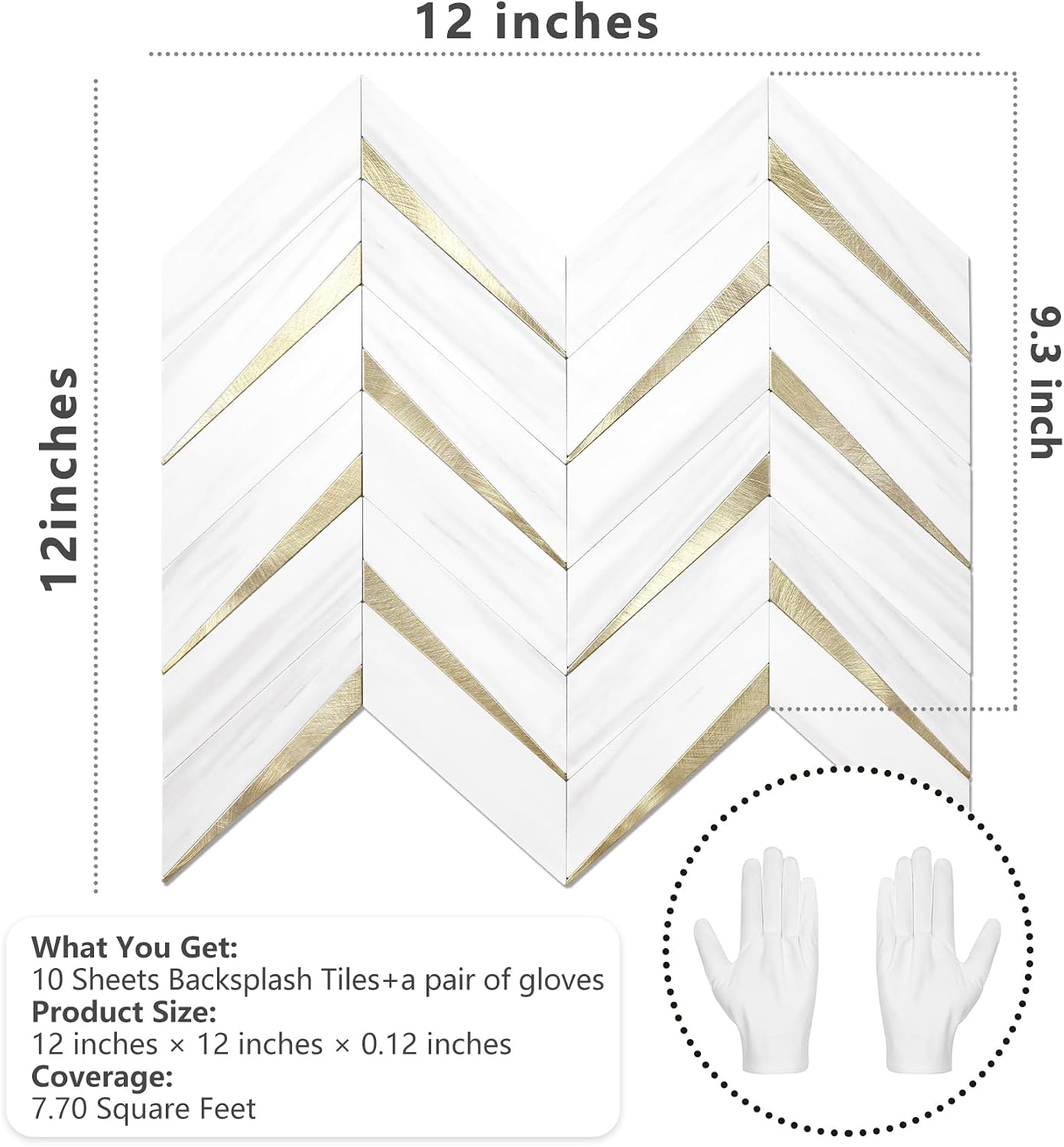 STICKGOO 10-Sheet Herringbone Tile Peel and Stick Backsplash, Beige Mixed Metal Gold PVC Stick on Backsplash, Self Adhesive Wall Tile for Kitchen and Bathroom