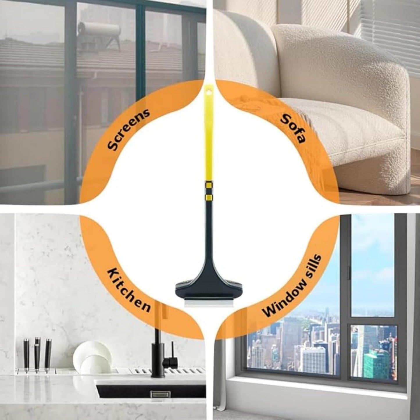2-in-1 Window Screen Cleaning Brush Value Set, Window Screen Cleaner Tool with Squeegee, Double Sided Wet & Dry Dual Use, Screen Cleaner Brush for Patio, Door, Porch Screens (3pcs)