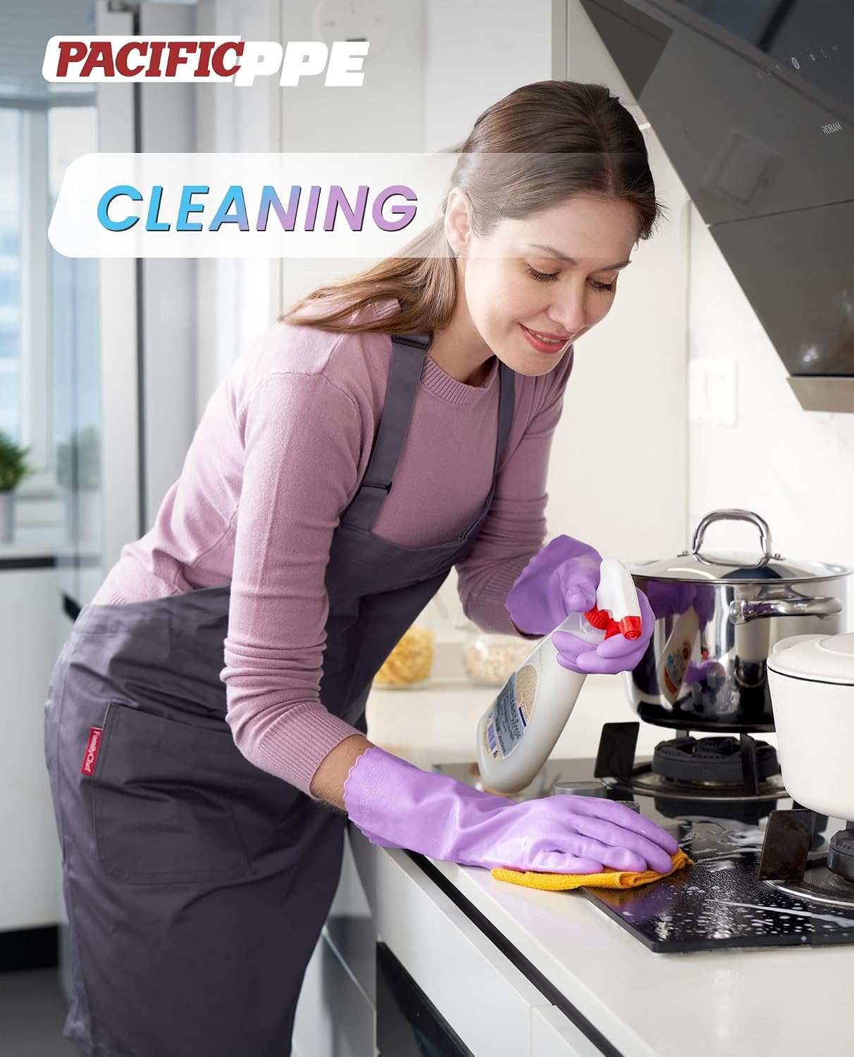 PACIFIC PPE 2 Pairs Reusable Dishwashing Cleaning Gloves with Latex Free, Cotton Lining, Kitchen Gloves, Blue, Medium