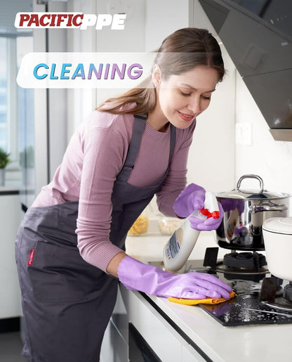 PACIFIC PPE 2 Pairs Reusable Dishwashing Cleaning Gloves with Latex Free, Cotton Lining, Kitchen Gloves, Blue, Medium