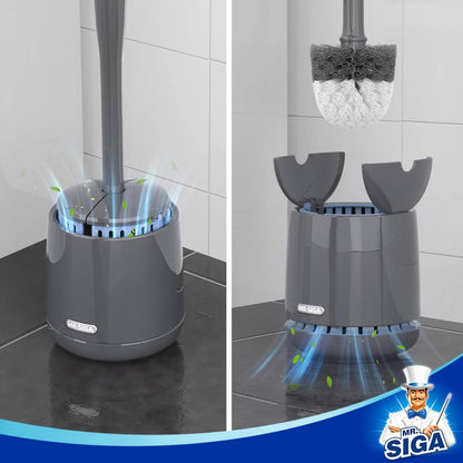 MR.SIGA Toilet Bowl Brush and Holder, Premium Quality, with Solid Handle and Durable Bristles for Bathroom Cleaning, White, 1 Pack