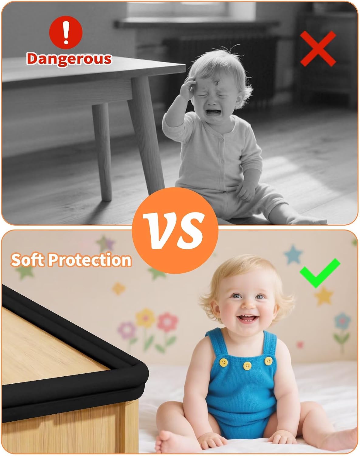 16.4FT L-Shape Baby Corner Protector Guards, Pre-Taped, 0.47''Thick | Edge Safety Bumpers for Furniture & Sharp Table Corners, with 10 Corners, Waterproof Soft Foam Adhesive Guard Cushion, White