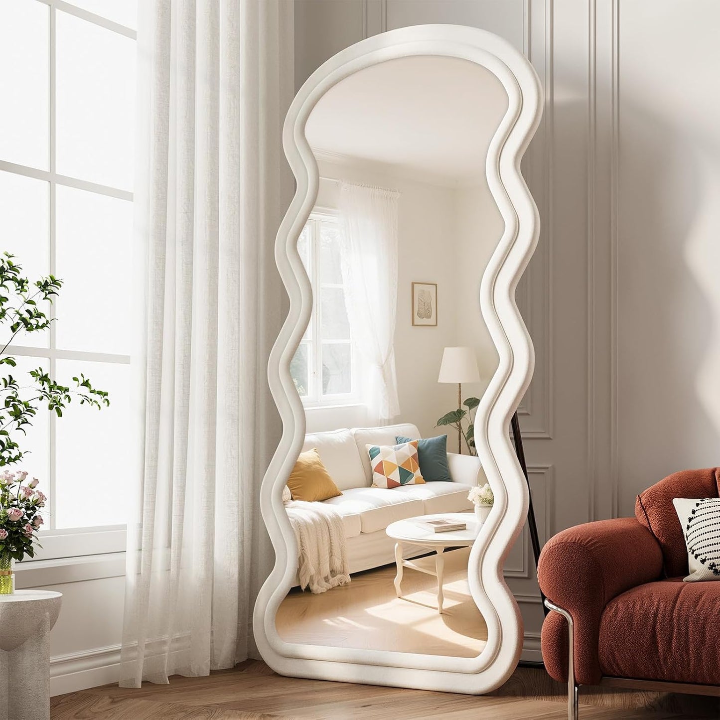 71"x32" Flannel Full Length Mirror, Arched Mirrors Full Length with Stand, Flannel Floor Mirror for Bedroom and Living Room, Full Body Mirror Hanging or Leaning, White