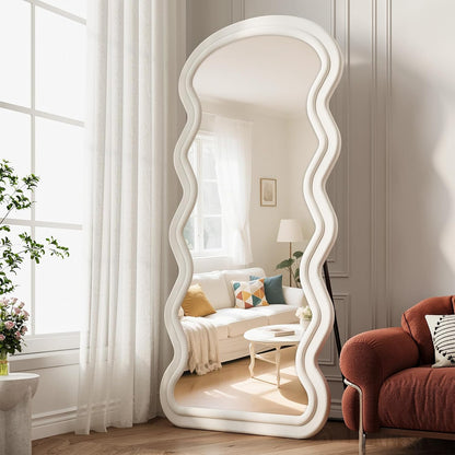 71"x32" Flannel Full Length Mirror, Arched Mirrors Full Length with Stand, Flannel Floor Mirror for Bedroom and Living Room, Full Body Mirror Hanging or Leaning, White