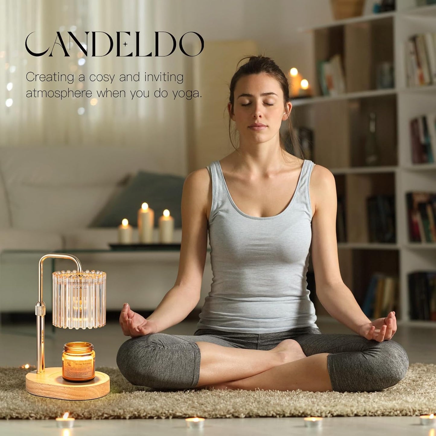 Candeldo Candle Warmer Lamp with Timer: Black Wax Melt Warmer | Height Adjustable, Dimmable, with 2 Bulbs, Modern Farmhouse Decor for Home, Bedroom, Gifts for Women, Birthday, Housewarming
