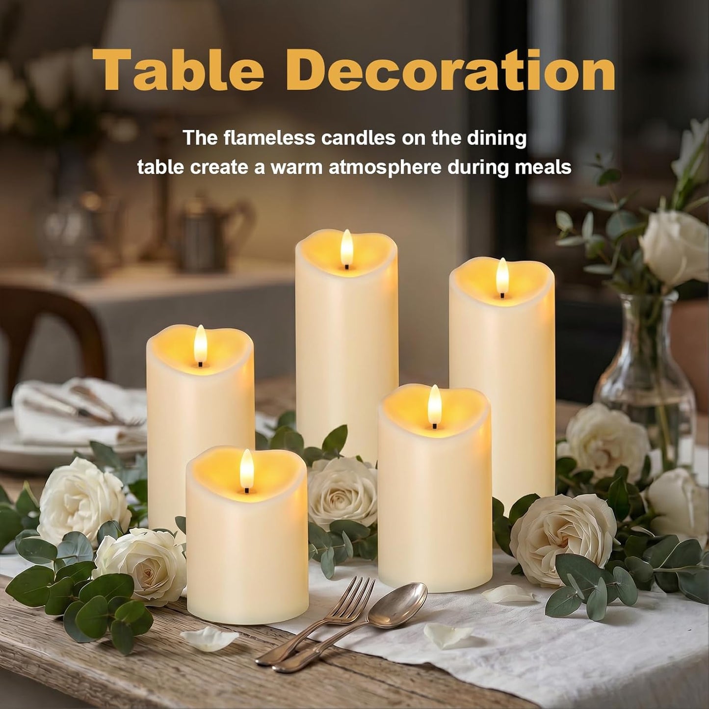 Amagic IP65 Waterproof Outdoor Flameless Candles with Remote, LED Candles Battery Operated with Timer, Flickering Fake Pillar Candle for Outside Patio Yard Decor, Ivory, Set of 5, D3 X H4 5" 6" 8" 8"