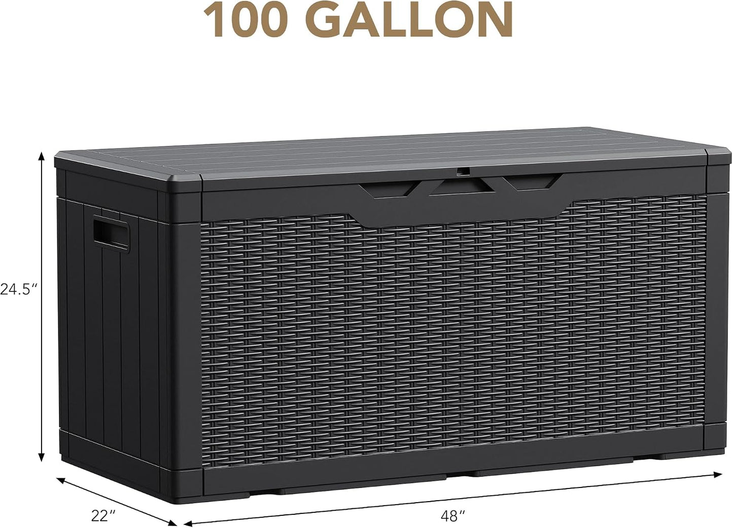 Devoko 100 Gallon Waterproof Large Resin Deck Box Indoor Outdoor Lockable Storage Container for Patio Furniture Cushions Garden Tools (100 Gallon, Black)
