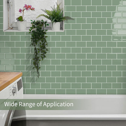 10-Sheet Thick Peel and Stick Kitchen Backsplash Tiles(Green,12"×12") | 3D Subway Waterproof Self-Adhesive Wall Tile Stick on Backsplash for Kitchen and Bathroom