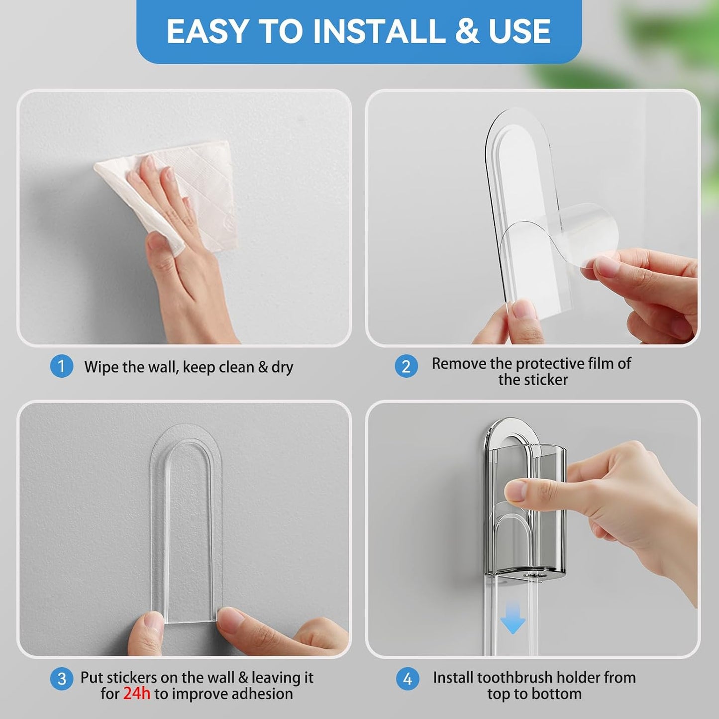 MOPMS Electric Toothbrush Holders, Wall Mounted Tooth Brushing Holder for Bathroom, Self Adhesive Electric Toothbrush Organizer Space Saver (2Pcs Clear)