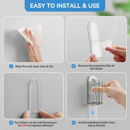 MOPMS Electric Toothbrush Holders, Wall Mounted Tooth Brushing Holder for Bathroom, Self Adhesive Electric Toothbrush Organizer Space Saver (2Pcs Clear)