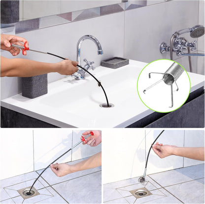 Drain Snake Auger with 4-Claw Grabber, Manual Sink Unclogger Tool, Flexible Cable for Kitchen, Bathroom Floor Drains & Pipes, Food & Hair Clog Remover (40 Inches)