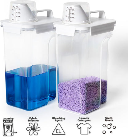 G2 GO2GETHER Laundry Detergent Container,2Pack -68oz Laundry Detergent Dispenser with 5 labels for Laundry Room, Laundry Scent Beads, Powder,Bleach,Soap,Fabric Softener Storage and Organization.