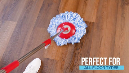 Simpli-Magic 79349 Spin Mop Cleaning System with 3 Microfiber Mop Heads, Red/Black