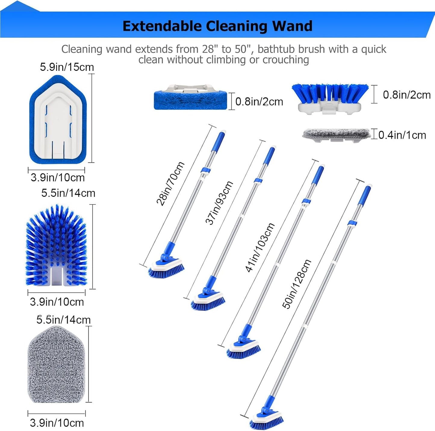 Lalafancy Bathtub Cleaning Brush Long Handle, Shower Bathroom Brush Scrubber with 3 Different Function Scrub Brush Attachments Head for Scrubing Bathroom Floors, Tubs, Tiles, and Kitchen Walls