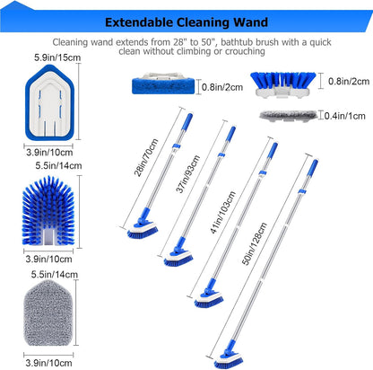 Lalafancy Bathtub Cleaning Brush Long Handle, Shower Bathroom Brush Scrubber with 3 Different Function Scrub Brush Attachments Head for Scrubing Bathroom Floors, Tubs, Tiles, and Kitchen Walls
