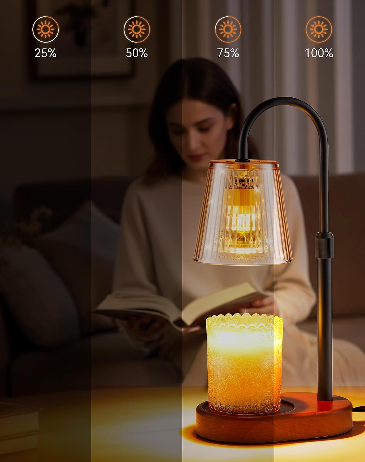 Adjustable Candle Warmer Lamp with Timer - Electric Light Wax Warming Dimmable Flameless Top Melter Heater Melting Heating Height Small Jar Candles Gifts Women Mom Birthday Home Desk Modern Decor