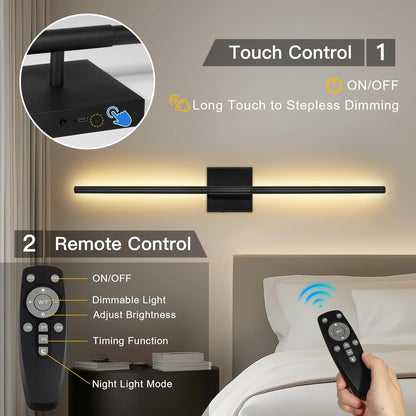 TaoFiaCo Battery Operated Wall Sconces Set of Two,Rechargeable Wall Sconces Set of 2 with Remote Control Dimmable Wall Light Decor for Living Room, Bathroom for, 24 Inch, Gold