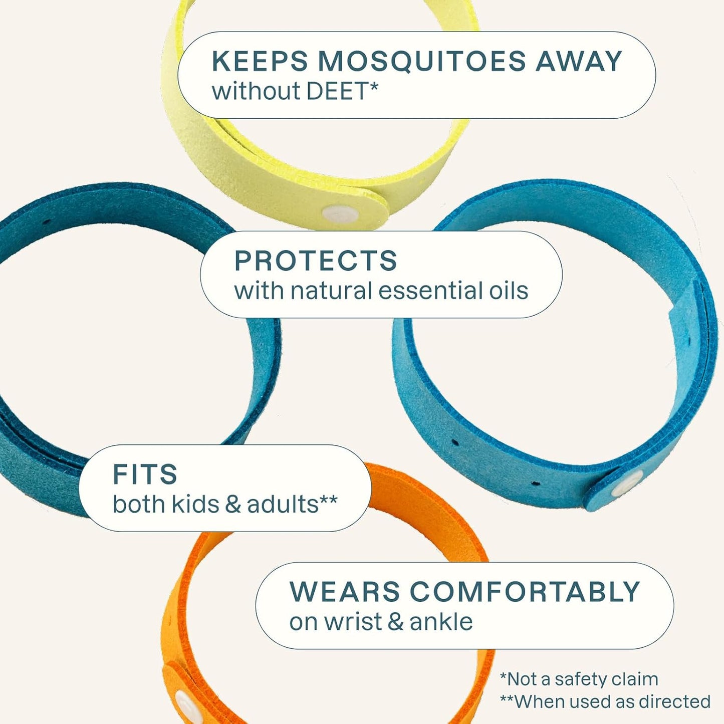 Cliganic 10 Pack Mosquito Repellent Bracelets for Adults & Kids - Natural DEET-Free Bands, Individually Wrapped