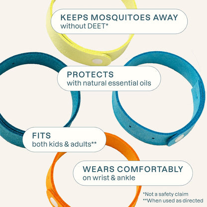 Cliganic 10 Pack Mosquito Repellent Bracelets for Adults & Kids - Natural DEET-Free Bands, Individually Wrapped
