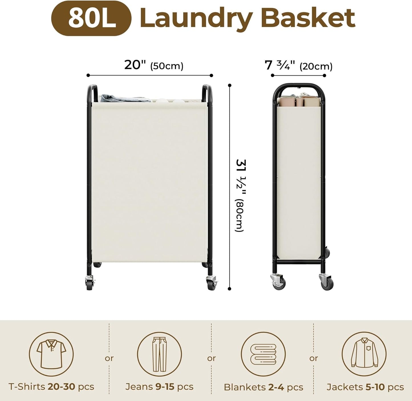 GRANNY SAYS 2 Section 130L Laundry Sorter, Large Laundry Hamper Basket with Wheels and Handles, Durable and Sturdy Rolling Cart for Laundry Room, Hotel, Bedroom, Beige