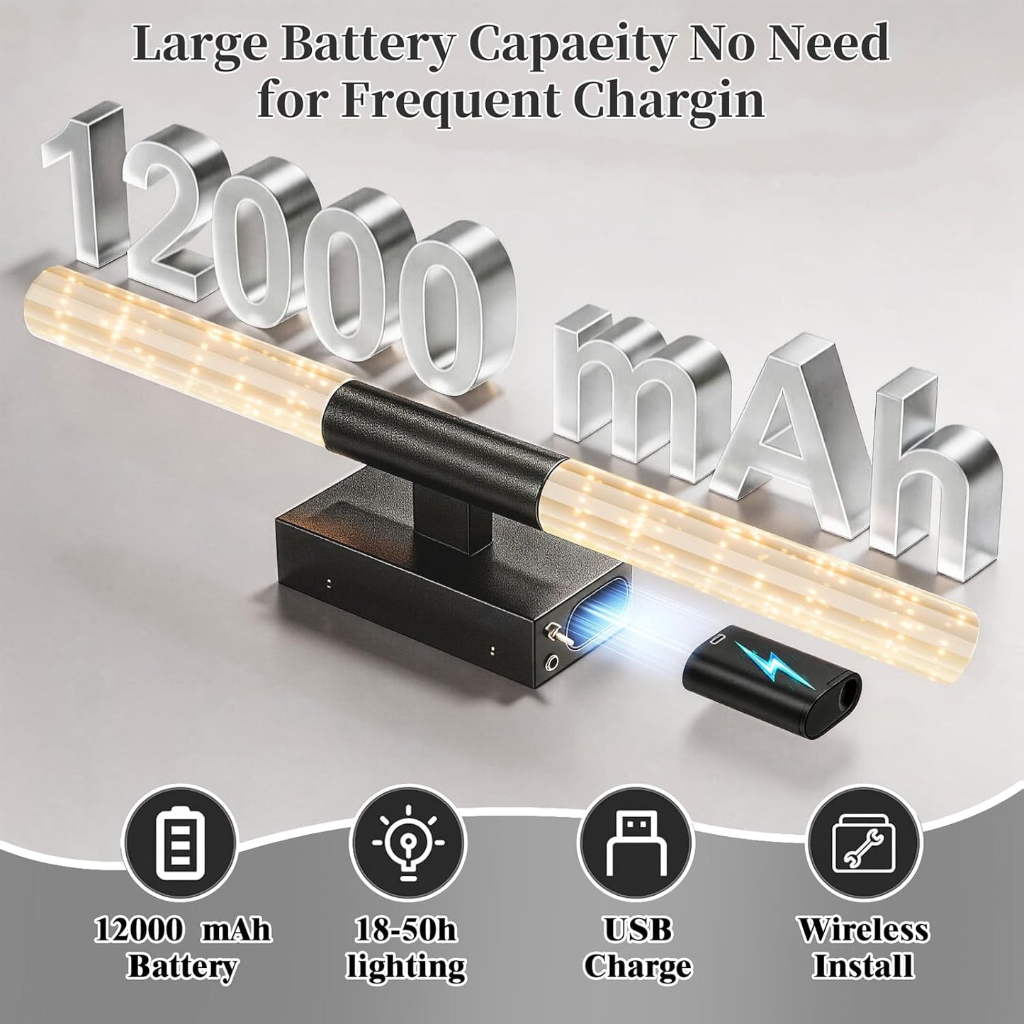 camuucci Battery Operated Wall Sconces Set of 2 Rechargeable Battery Powered Wall Light with 12000mAh Not Hardwired Dimmable Wall Lamp Fixtures for Bedroom Living Room Gold 15.3 Inches