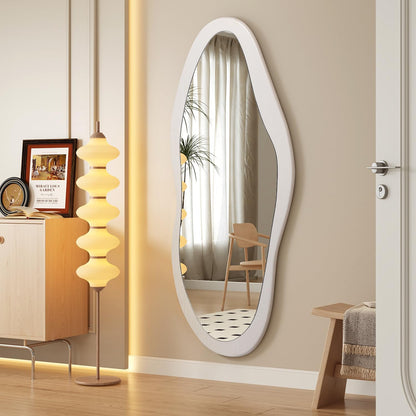AAZZKANG Irregular Wall Mirror Full Length Black Wood Framed Large | 47"x20" Asymmetrical Full Body Mirrors for Bedroom Living Room Entryway