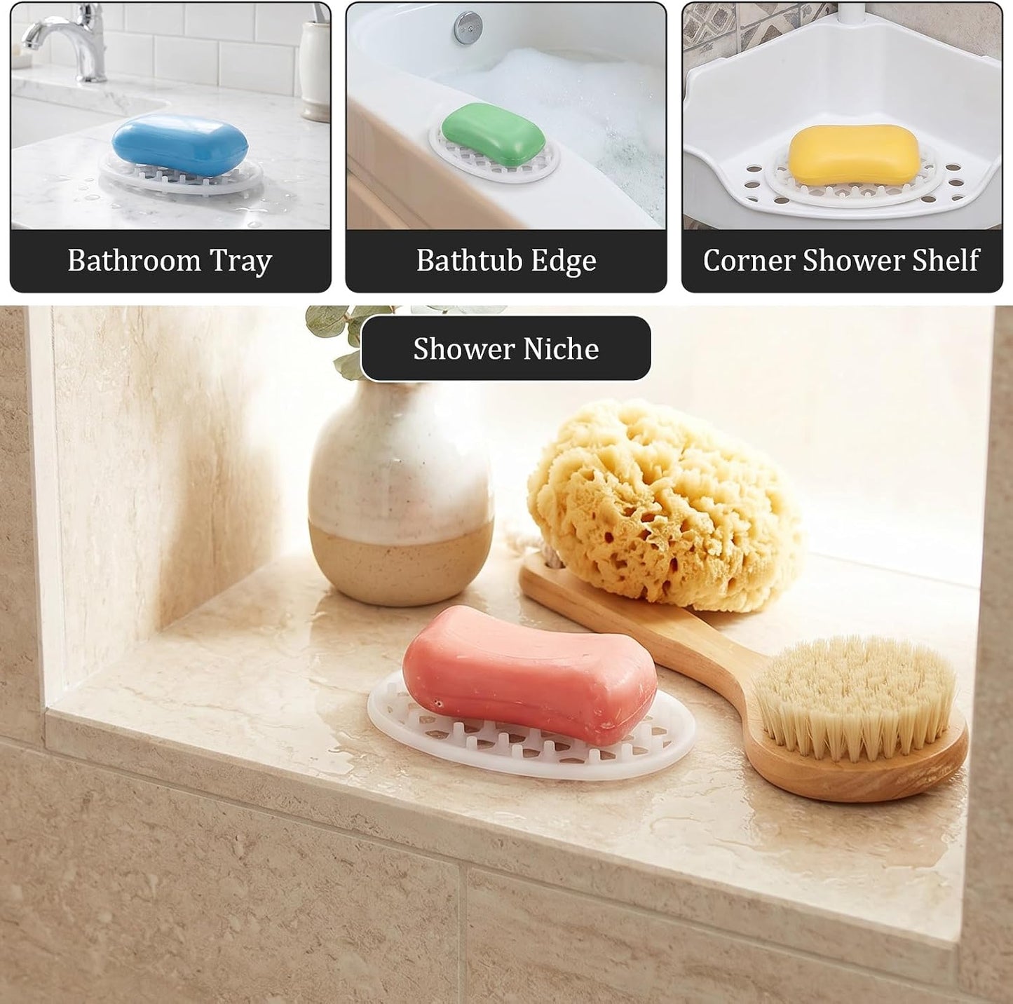 2 Pack Soap Dish for Shower, Non-Slip Silicone Bar Soap Holder Self-Draining Soaps Saver Pad Kitchen & Bathroom Accessories for Shower Niche/Shelf Bathtub