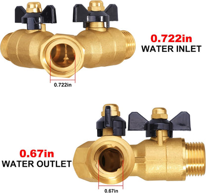 SIGURANTA Garden hose splitter, full-flow, heavy-duty brass 2-way high flow, outdoor faucet Y-valve closure diverter connector, garden hose high-flow diverter adapter. (2-Way Full Flow)