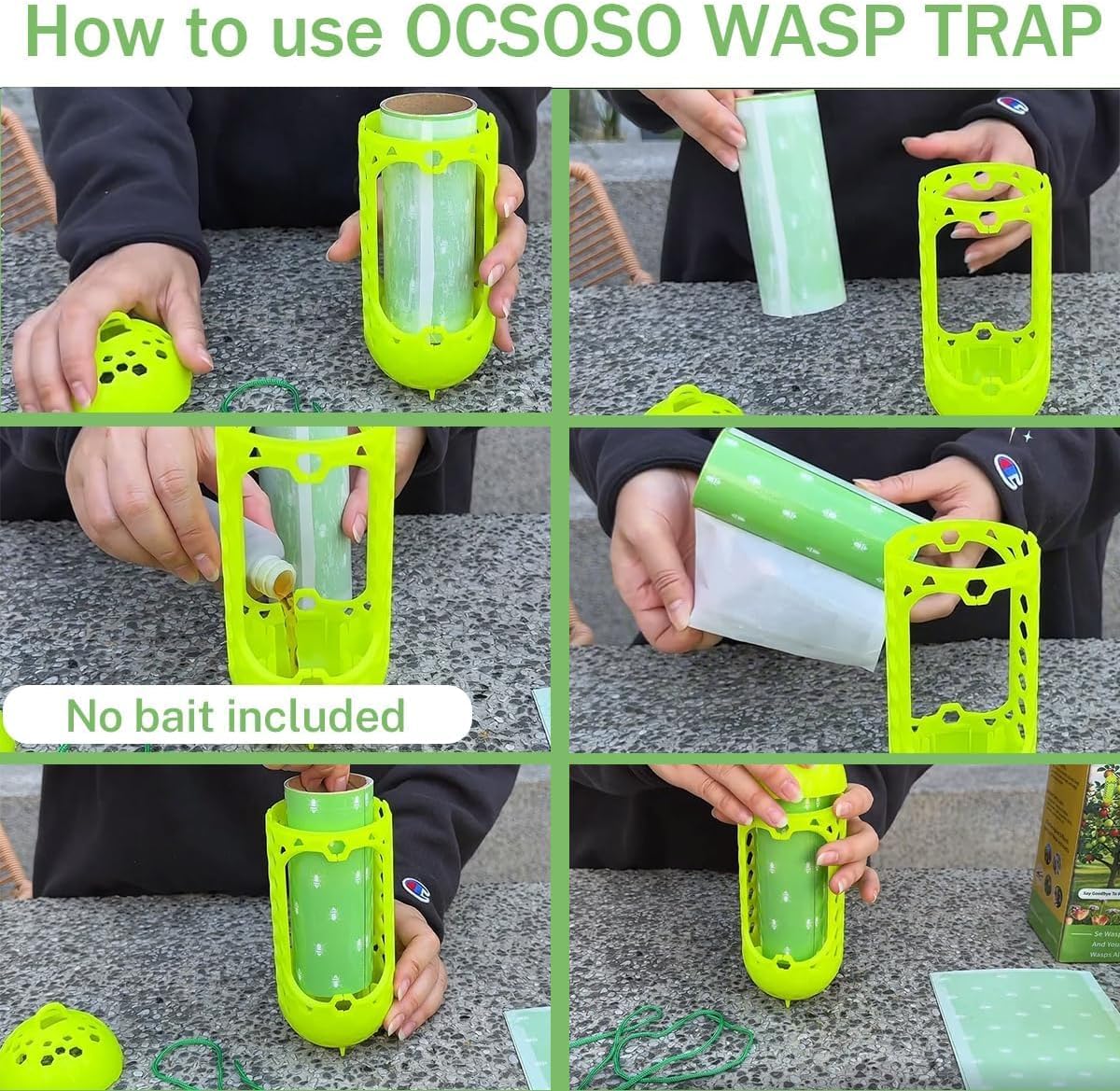 Wasp Traps for Outdoor Hanging,Reusable Sticky Trap for Flying Insects, Wood Bee Killer for Garden Patio Camping Picnic (2 Pack)