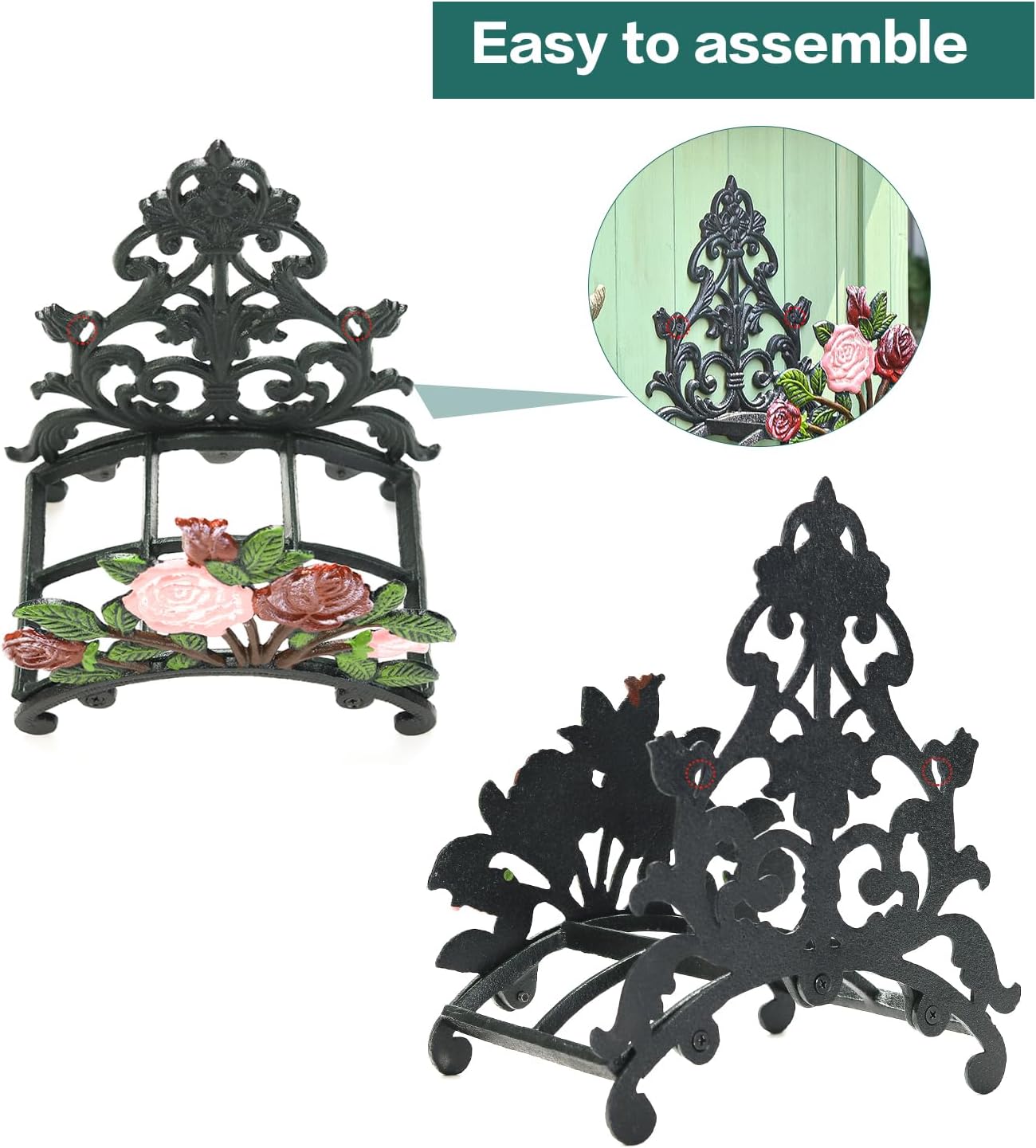 Sungmor Cast Iron Heavy Duty Garden Hose Holder - Decorative Hand-Painted Sunflower Wall Mounted Water Hose Hanger - Wall Decoration Hanging Hose Rack - Hose Reel Storage Butler - Metal Hose Stand