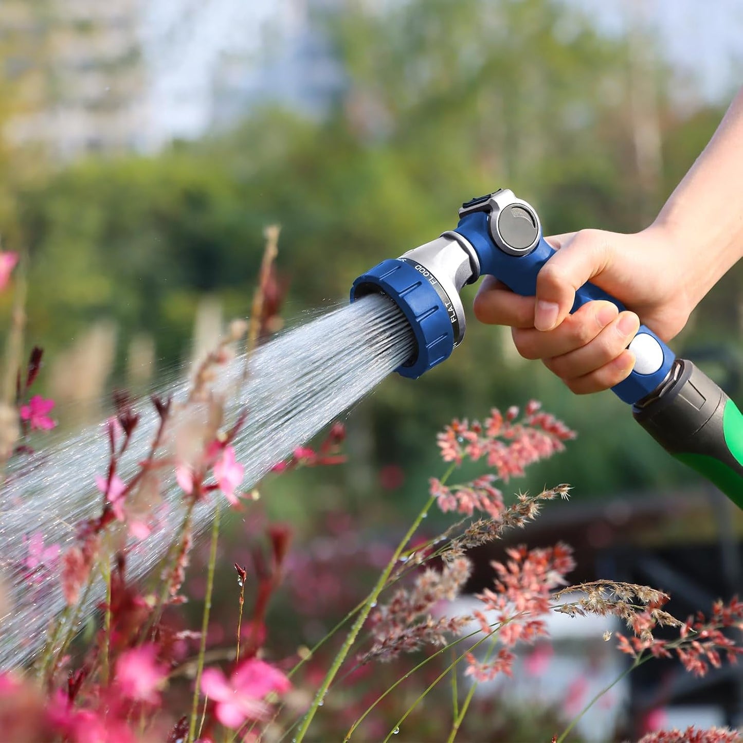 RESTMO Heavy Duty Hose Nozzle, Metal Garden Water Hose Sprayer with 7 Watering Patterns, Thumb Control, On Off Valve, High Pressure Nozzle Sprayer for Watering Plants, Car and Pet Washing, Bronze