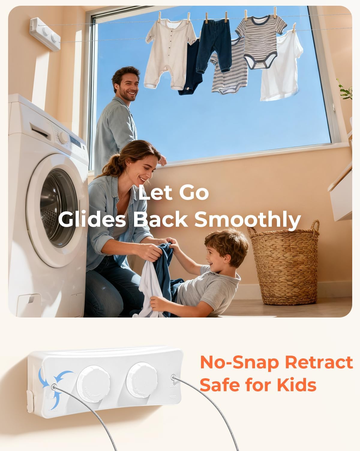 Retractable Clothesline 16.7 ft – Heavy-Duty 44 lb, Rust-Proof Stainless Steel, Wall-Mounted Indoor/Outdoor Laundry Line, Easy Install for Bathroom, Balcony & Apartment (White, Single Line)