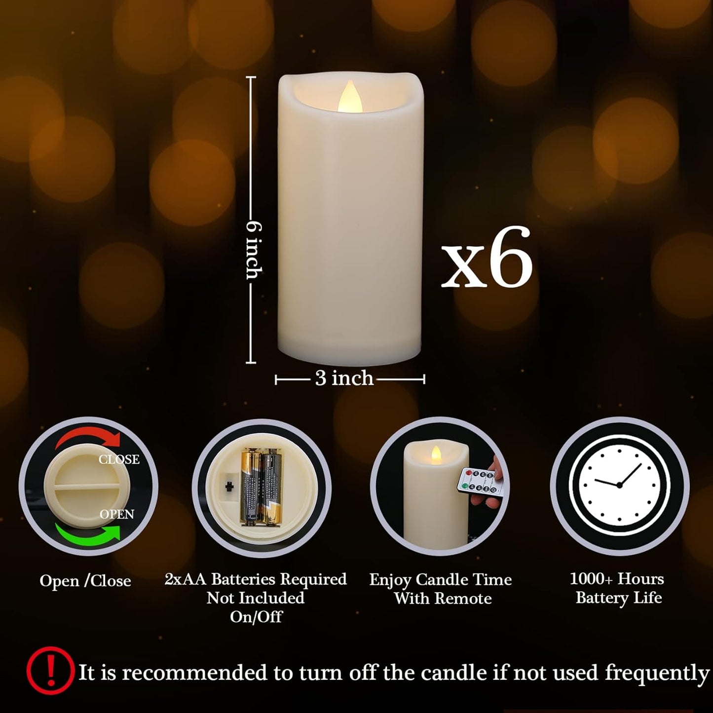 Flameless Flickering Candles with Remote and Timers, 1000 Hours Waterproof Outdoor Indoor Battery Operated LED Pillar Candles, Ivory Plastic, Set of 3(D 3" x H 4" 5" 6")