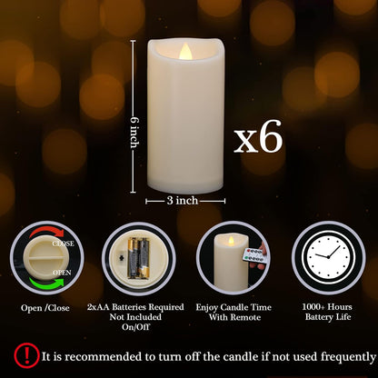 Flameless Flickering Candles with Remote and Timers, 1000 Hours Waterproof Outdoor Indoor Battery Operated LED Pillar Candles, Ivory Plastic, Set of 3(D 3" x H 4" 5" 6")