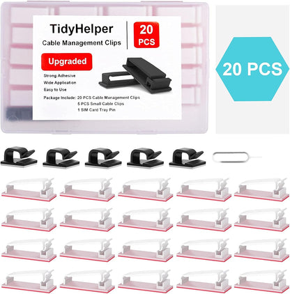 100 PCS Adhesive Cable Clips White (Small & Large), Upgraded Wall Wire Holder for Cord Organizer Cable Management, Outdoor Light Clips Hooks for LED, Car Dash Cam, HDMI, Extension Cord