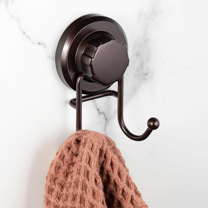 HASKO Suction Cup Hooks for Shower Wall, Removable Towel Hooks for bathrooms, Includes Optional No Drill Adhesive Mount for Inside Shower, Rustproof Stainless Steel - 2 Pack, Bronze