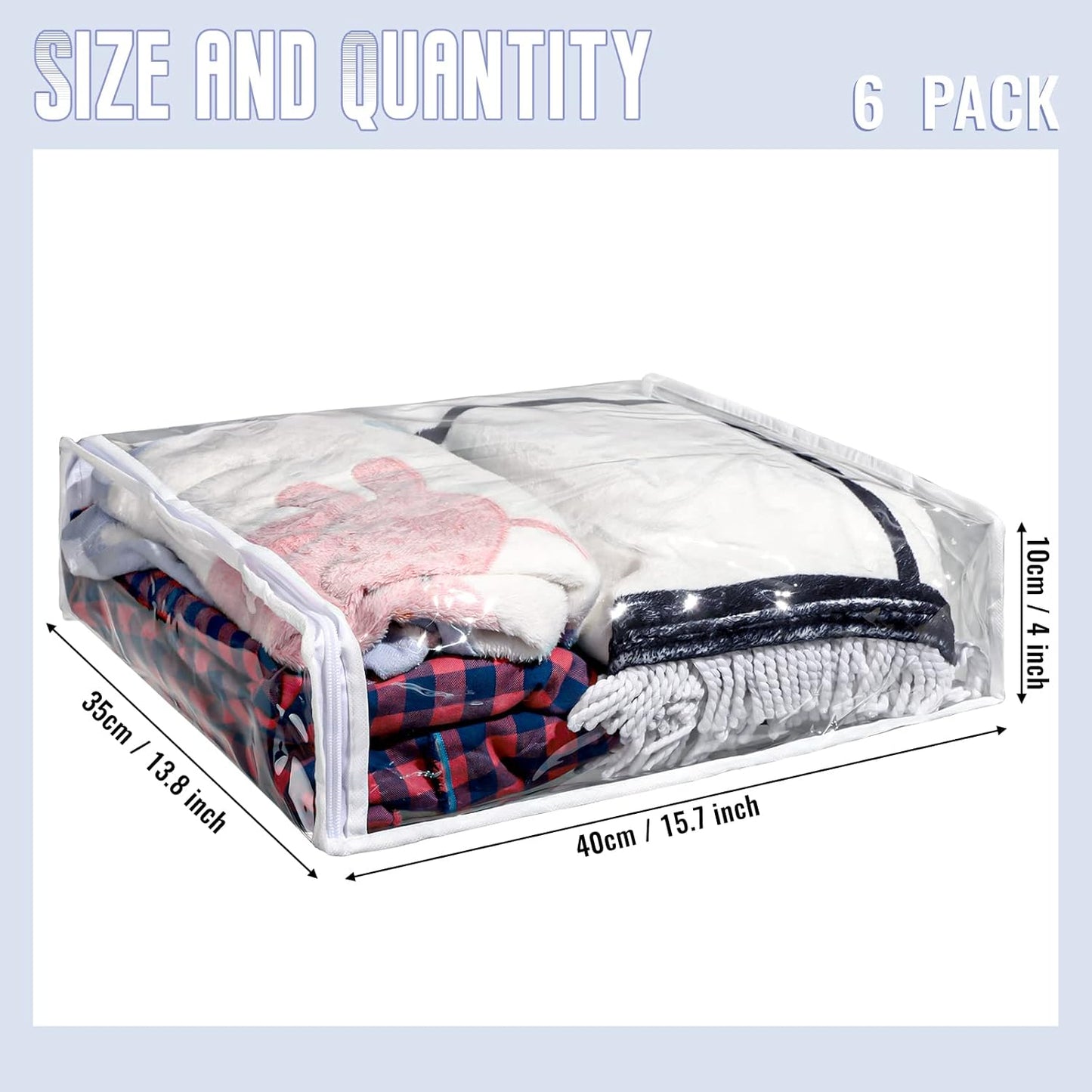 6 Packs Clear Zippered Storage Bags 24 x 20 x 11 Inch Sweater Moth Bags Vinyl Plastic Storage for Blankets Clothes Bed Sheet Organizer with Zipper for Closet Linen Sweater Clothes Comforters Pillow