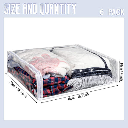 6 Packs Clear Zippered Storage Bags 24 x 20 x 11 Inch Sweater Moth Bags Vinyl Plastic Storage for Blankets Clothes Bed Sheet Organizer with Zipper for Closet Linen Sweater Clothes Comforters Pillow