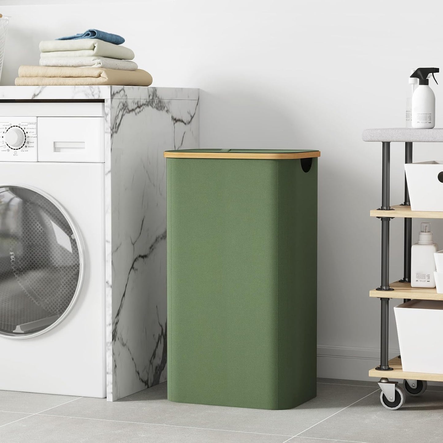 Lifewit 120L Laundry Basket with Lid, Clothes Hampers for Laundry with Bamboo Handles and 2 Removable Bag, Large Foldable Laundry Hamper for Bedroom, Bathroom, Dorm, Laundry Room, Beige