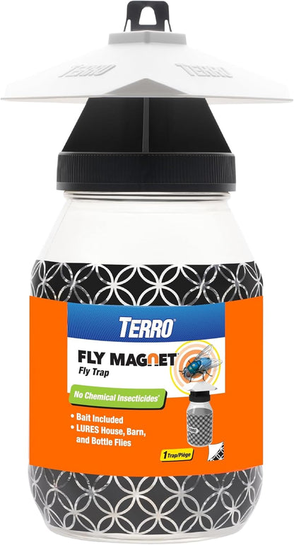 TERRO Fly Magnet Trap, Reusable Poison-Free Outdoor Fly Catcher with Bait | Kills House Flies, Barn Flies & Bottle Flies, Easy to Use Outdoor Fly Trap for Patios & Decks, Bait Activates in Hours