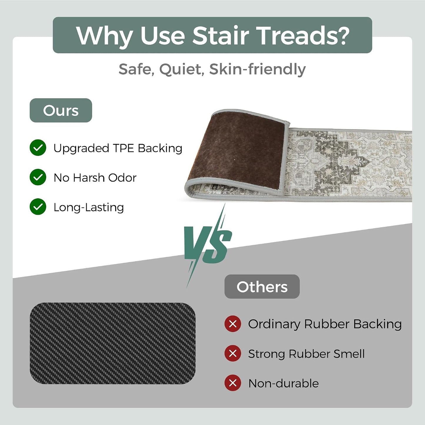 sarben Non Slip Stair Treads for Wooden Steps 15PCS - 8"x30" Indoor Safety Carpet, Edging Mats with TPE Adhesive Backing, Pet and Elderly Friendly Stair Rugs (Taupe) - Colors B