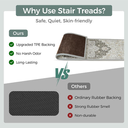 sarben Non Slip Stair Treads for Wooden Steps 15PCS - 8"x30" Indoor Safety Carpet, Edging Mats with TPE Adhesive Backing, Pet and Elderly Friendly Stair Rugs (Taupe) - Colors B