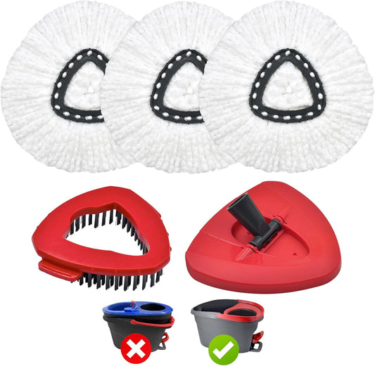 Mop Heads Replacements for Ocedar, Spin Mop Replacement for O-Cedar EasyWring 2 Tank System Mop Refills, Include 3 Pack Heads, 1 Scrub Brush & 1 Base Combo