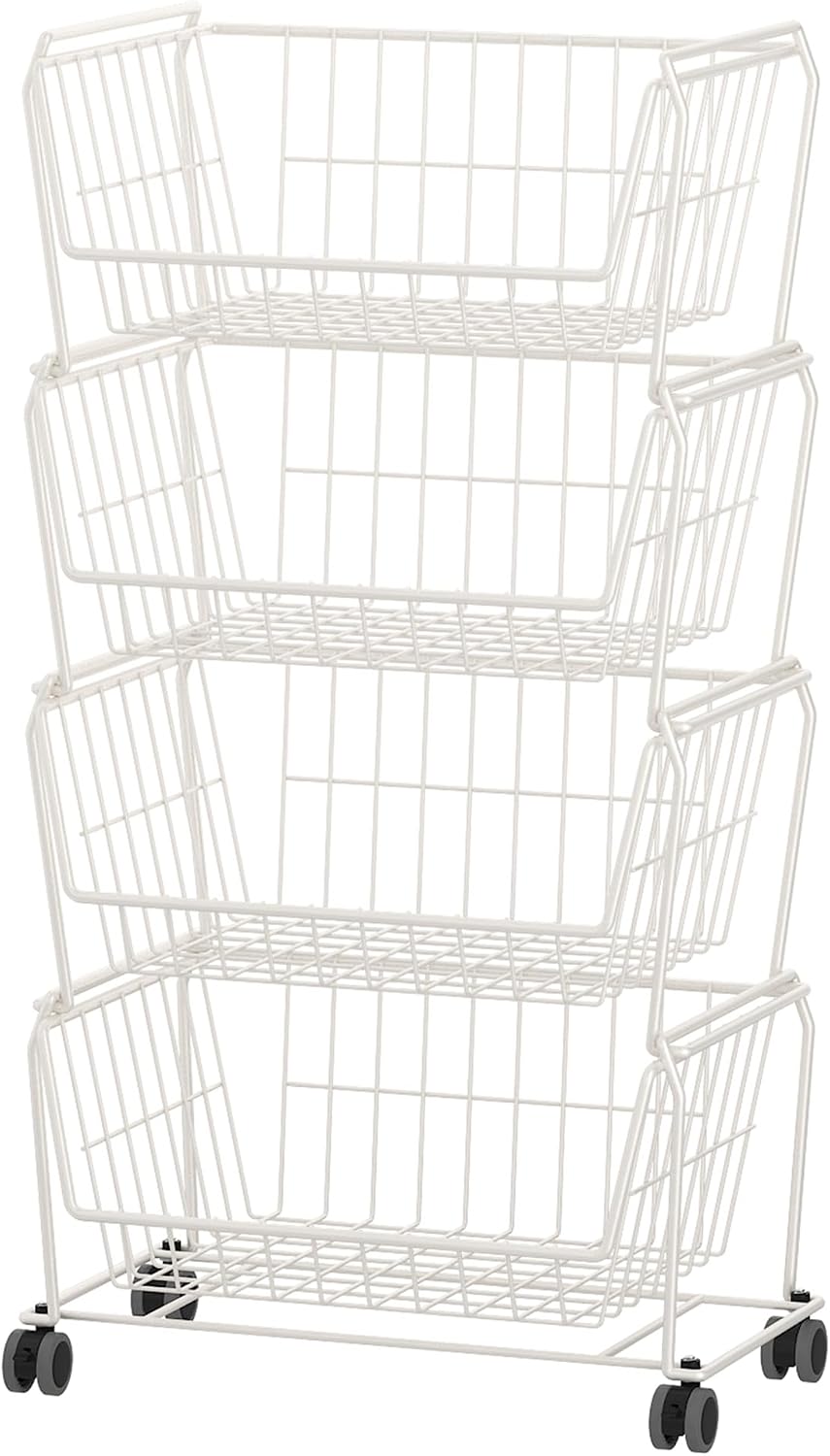 PUSDON 6-Tier Tall Stackable Wire Storage Baskets with Wheels, Vertical Metal Rolling Utility Cart, High Capacity Produce Basket for Kitchen Pantry, Snack Organizer, Matte Black