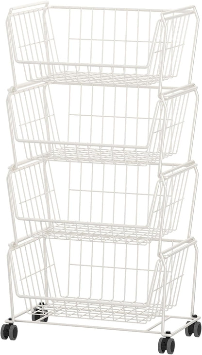 PUSDON 6-Tier Tall Stackable Wire Storage Baskets with Wheels, Vertical Metal Rolling Utility Cart, High Capacity Produce Basket for Kitchen Pantry, Snack Organizer, Matte Black
