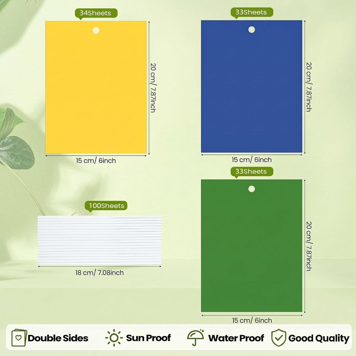 Qualirey 150 Pcs 6x8 Inch Yellow Sticky Traps for Gnats, Dual-Sided Sticky Gnat Traps for Indoor Outdoor Plants, Pest Control for Fungus Gnats, Fruit Flies, Whiteflies – Bulk Pack with Twist Ties