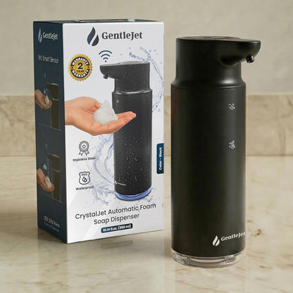 GentleJet CrystalJet Automatic Foam Soap Dispenser – Stainless Steel, Touchless Sensor, USB-C Rechargeable, Waterproof, Modern Bathroom & Kitchen Sink, 300 ml