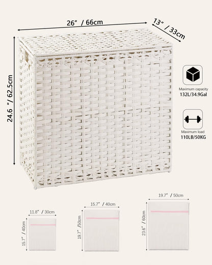 SETVSON Laundry Hamper with Lid Laundry Basket 132 L (35 Gal) Wicker Clothes Hamper, Handwoven Rattan Hamper with Handles and 4 Removable Liner Bags, 6 Mesh Bags for Laundry Bedroom Natural