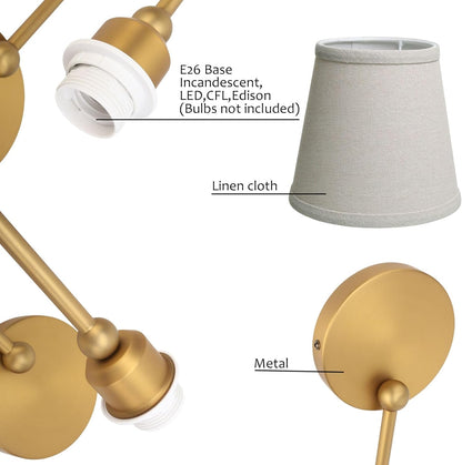 Pathson Antique Linen Fabric Wall Sconces Set of 2, Hardwired Curved Arm Bathroom Vanity Light, Indoor Wall Decor Lamp for Living Room, Kitchen, Bedroom, Foyer