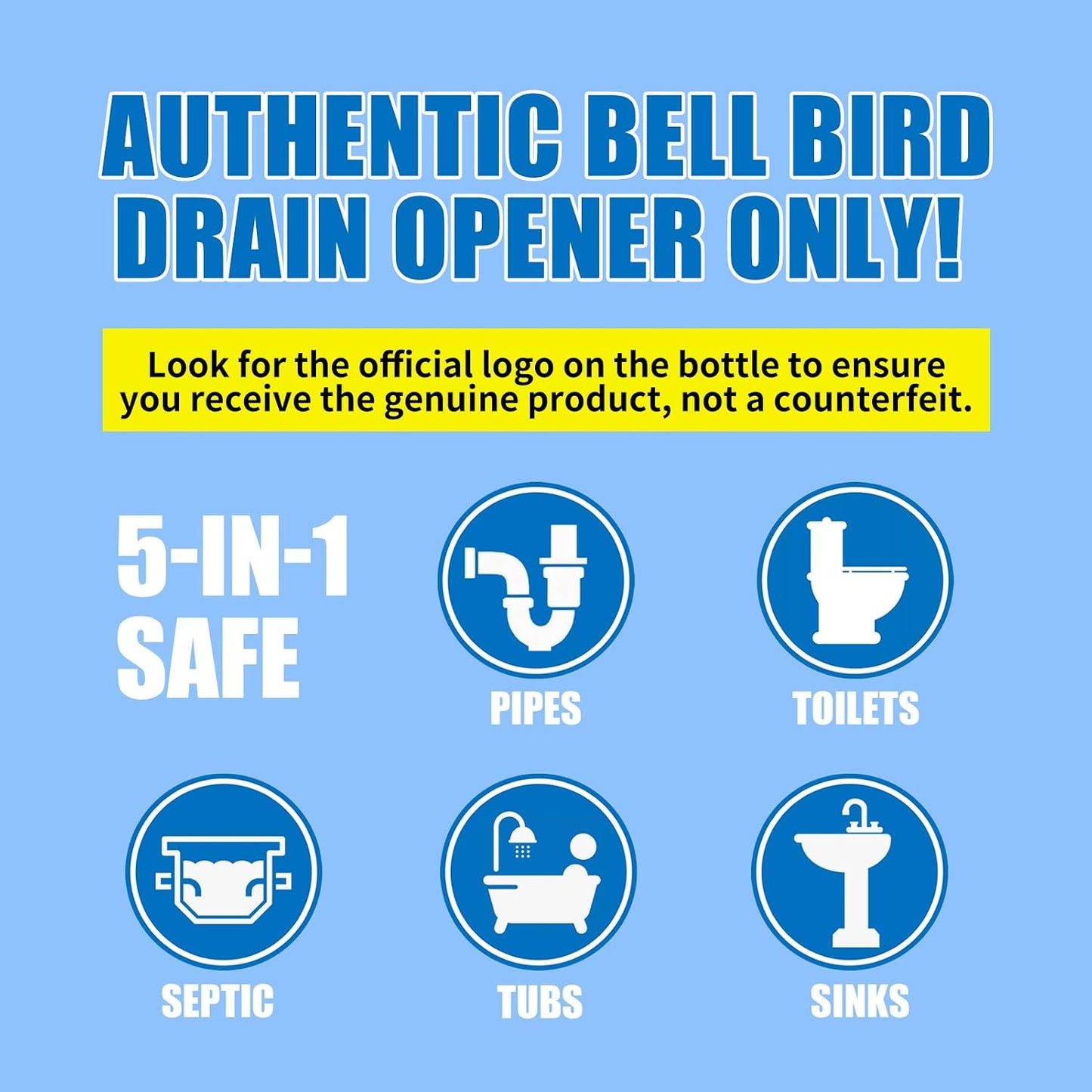 BELL BIRD Crystal Lye Drain Opener, Lye Sodium Hydroxide, Unclogs Bathroom Kitchen Sinks, Shower Pipes & Toilets, Sink Drain Cleaner, Clog Remover for Clogged Drains Bathtub Pipes (1PCS)